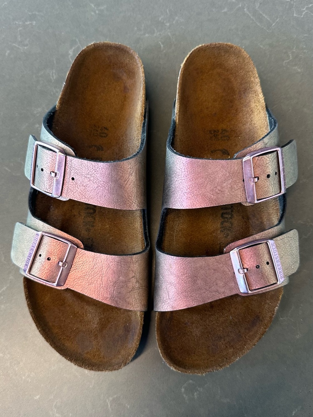 Women’s Birkenstock Arizona Double-Buckle Iridescent Slides